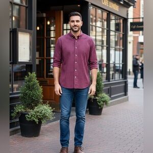 J. Crew Men’s Burgundy and Navy Gingham Button-Down Shirt